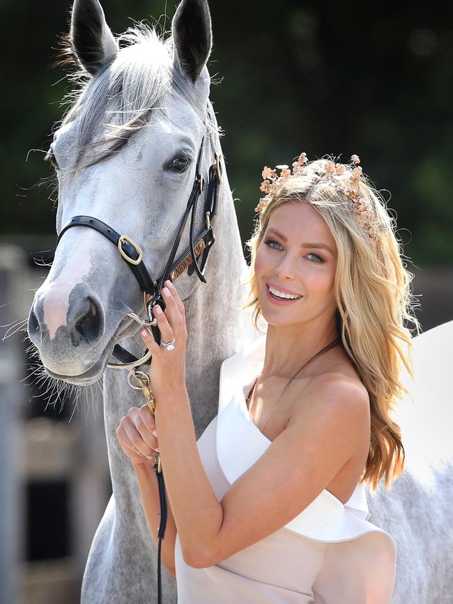 Jennifer Hawkins with Oaks contender Greysful Glamour. Picture: David Caird