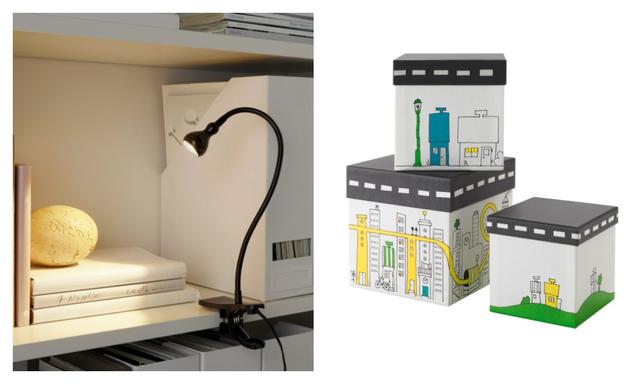 IKEA lamp and boxes