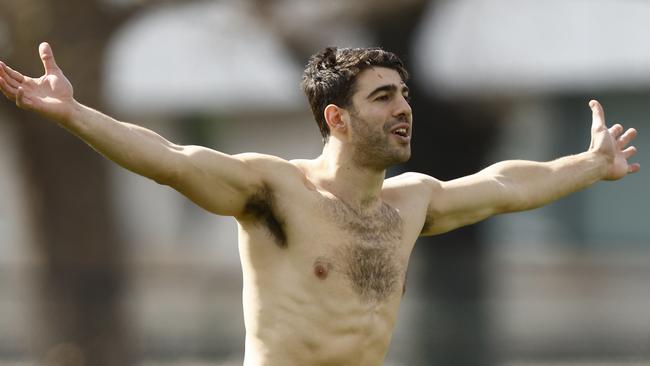 Christian Petracca trains at Gosch's Paddock on Monday.