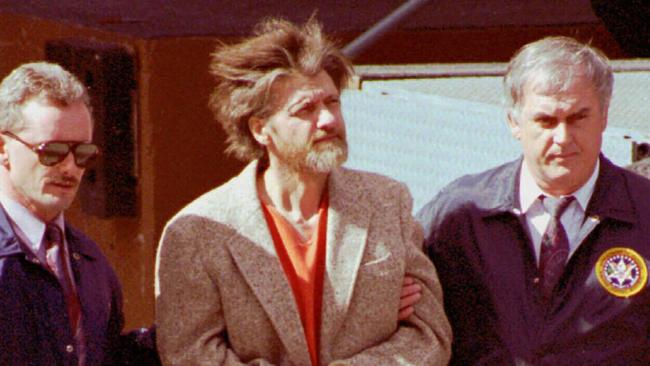 Unabomber Theodore (Ted) Kaczynski being escorted from court in 1996.