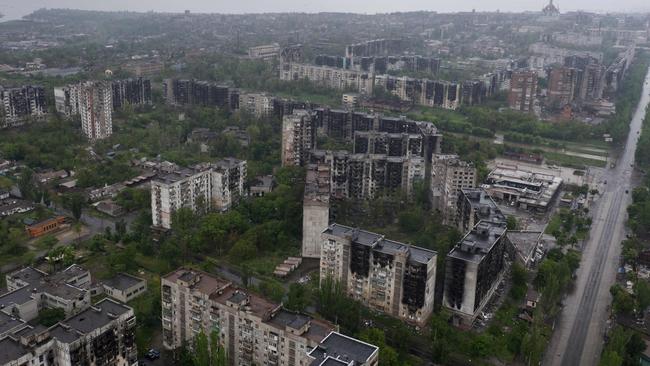 An aerial view of the Central district of the port city of Mariupol. Picture: Andrey Borodulin / AFP