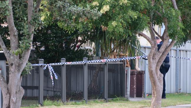 Forensic police on the scene of a fatal shooting at Queen St, Stockton on June 9, 2021. Picture: Emily Burley.