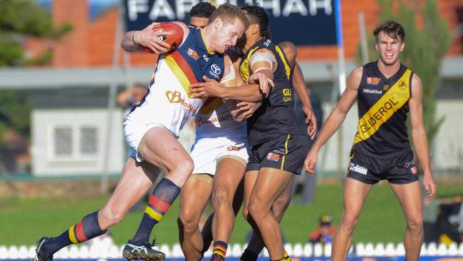 Adelaide's Reilly O'Brien on the charge. Picture: Brenton Edwards/AAP