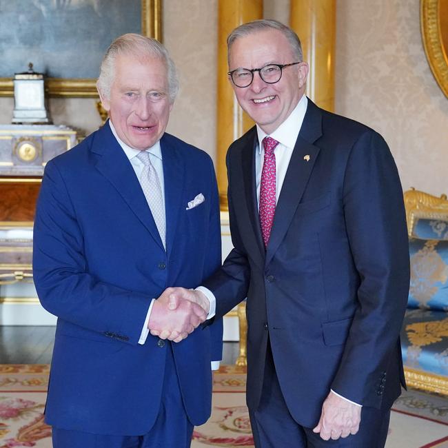 King Charles hosts Prime Minister Anthony Albanese at Buckingham Palace this morning.