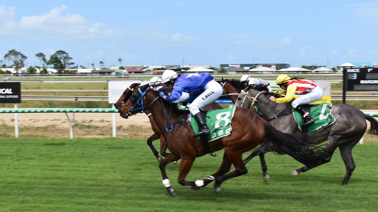 Periodigal ridden by Alisha Donald came in first place, followed by Tateyama ridden by Emma Bell in second place, and Seclusion ridden by David Simmons in third place. Picture: Steph Allen