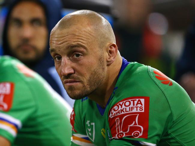 CANBERRA, AUSTRALIA - APRIL 17:  Josh Hodgson of the Raiders looks on during the round six NRL match between the Canberra Raiders and the Parramatta Eels at GIO Stadium on April 17, 2021, in Canberra, Australia. (Photo by Matt Blyth/Getty Images)