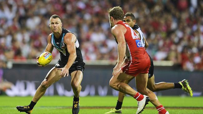 Robbie Gray on the move against Sydney. Picture: Brett Hemmings/AFL Media/Getty Images)