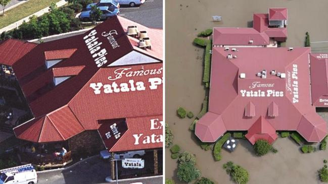 The popular Yatala Pies Shop south of Brisbane has been flooded again, with hungry tourists heading for higher ground.