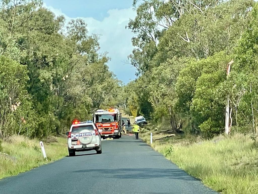 Emergency services at the scene of a single-vehicle crash on Washpool Rd at Leslie Dam near Warwick on November 11, 2024.