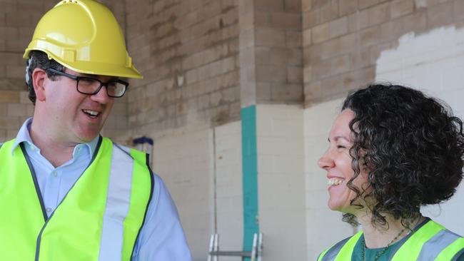 Minister Veteran Affairs Matt Keogh, Member for Solomon Luke Gosling, and Emma Whitehead at new Mates4Mates site. Picture: Monique Van Der Heyden