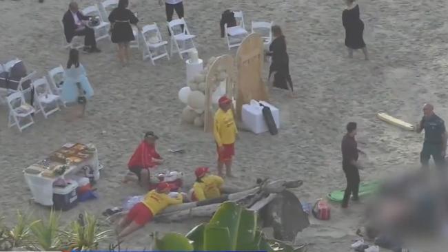 Scene of a fatal drowning at Froggy's Beach, Rainbow Bay on the Gold Coast. Picture: 9 News Gold Coast,