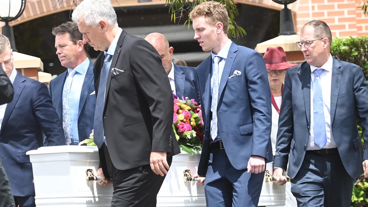 Lilie’s family leave the funeral service at Danebank College. Picture: Jeremy Piper