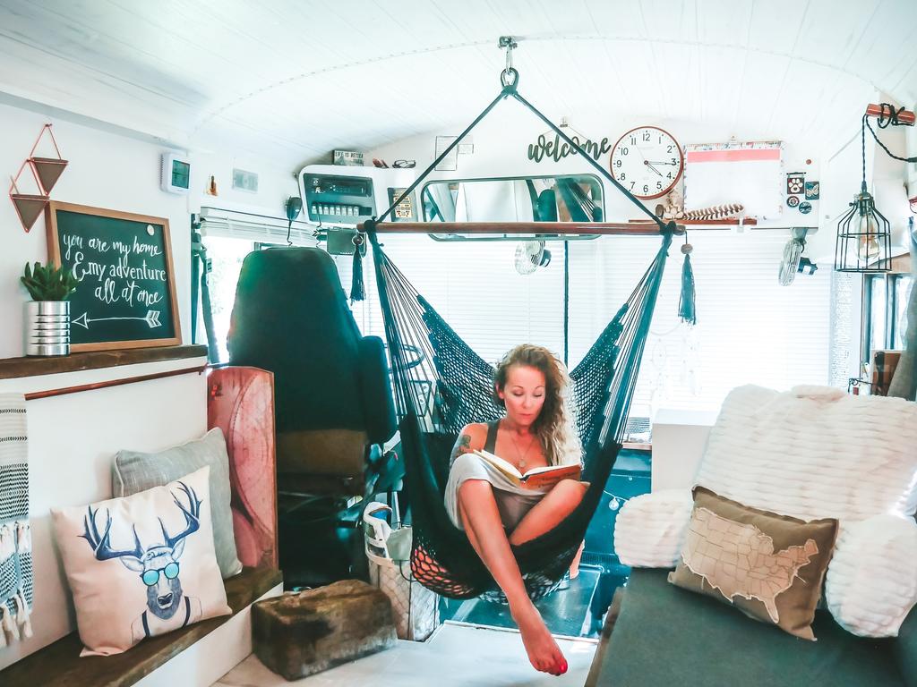 The couple installed a hammock that clips onto the roof of the vehicle. Picture: MDWfeatures/Tawny McVay