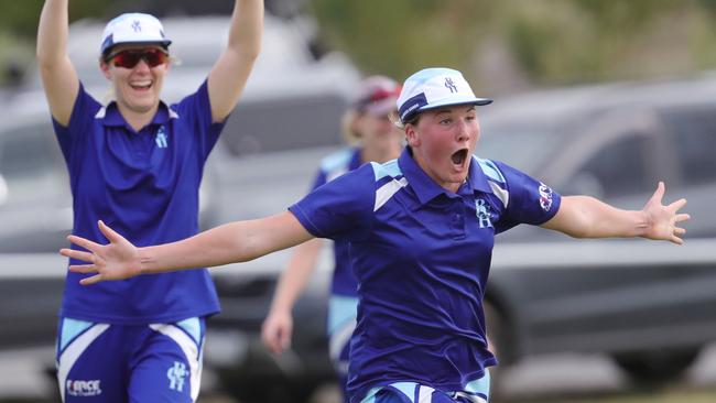 Women's Cricket Grand Finals  - five games are being played within the South Barwon Reserve Precinct.A-grade: Geelong City Sharks v Barwon Heads at Lawn Addicts Oval.Geelong City Sharks 1 is run out by  Barwon Heads keeper Jane Burch and 14 Matilda Cole celebrates Picture: Mark Wilson