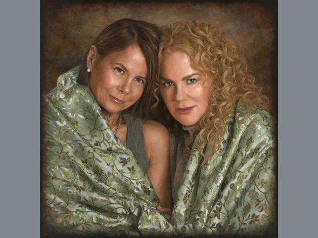 Sisters by Jaq Grantford depicts Antonia and Nicole Kidman, who sat for the portrait last Christmas Eve. The portrait is a tribute to their mother Janelle, who died last September. Picture: Jaq Grantford, Archibald 2025, Photo: Art Gallery of New South Wales, Jenni Carter
