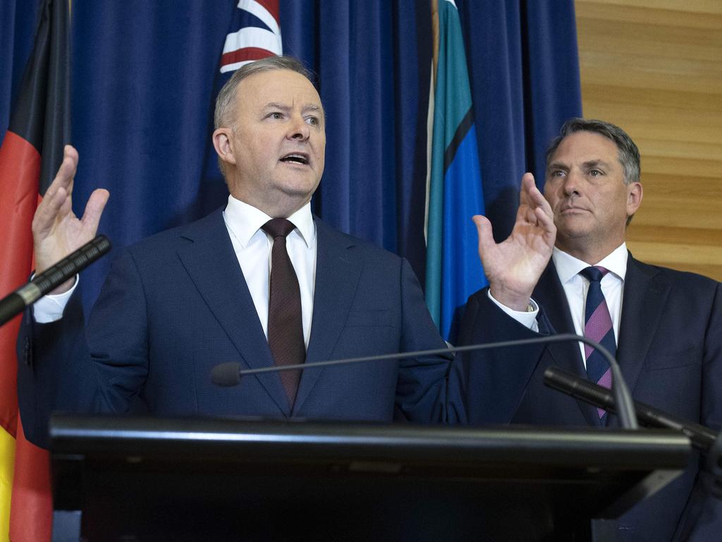 Anthony Albanese, with deputy leader Richard Marles, unveiled the reshuffle on Thursday. Picture: NCA NewsWire/Gary Ramage