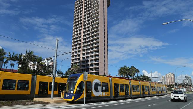 Light rail stop opposite Monaco Street at Broadbeach. Pic Glenn Hampson