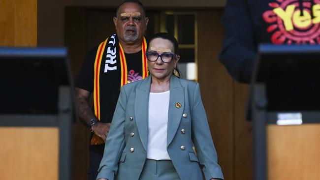 Minister for Indigenous Australians Linda Burney and former footballer Michael Long hold a press conference in Canberra Picture: NCA NewsWire / Martin Ollman