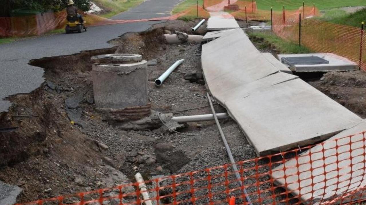 The massive pothole on Maudsley Street, Goomeri in January 2022.