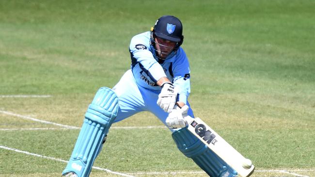 Nick Bertus playing a shot during the Marsh One Day Cup match between Queensland and NSW.