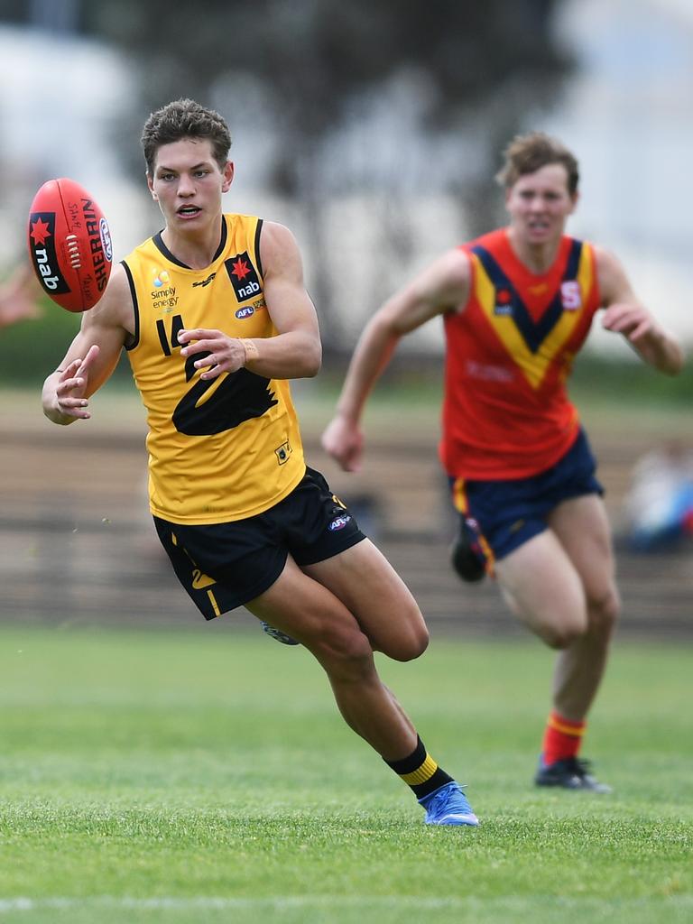 Taj Woewodin is tied to Melbourne as a father-son prospect. Picture: Mark Brake/AFL Photos/via Getty Images