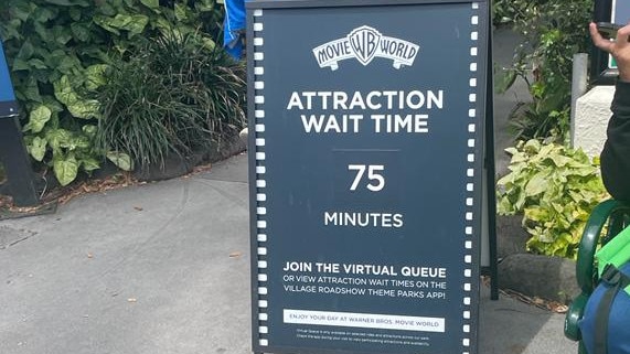 Wait times for some attractions at Movie World were more than one hour.