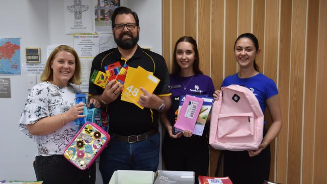 Erin Robertson, Shane McLeod, Billie Hamilton and Ebony Watson at Roseberry Qld's Back to School Supply Drive January 24, 2020.