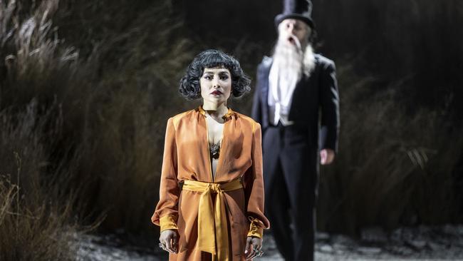 Nina Minasyan as the queen, with Andrei Popov as the astrologer, in Barrie Kosky’s production of The Golden Cockerel at Aix-en-Provence. Picture: Jean Louis Fernandez