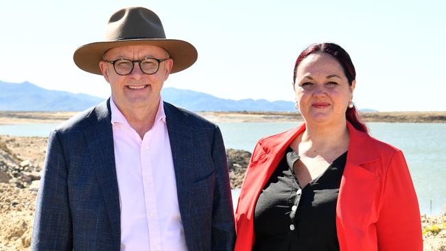 Prime Minister Anthony Albanese with Labor candidate for Herbert Edwina Andrew at Townsville Port. Picture: Evan Morgan