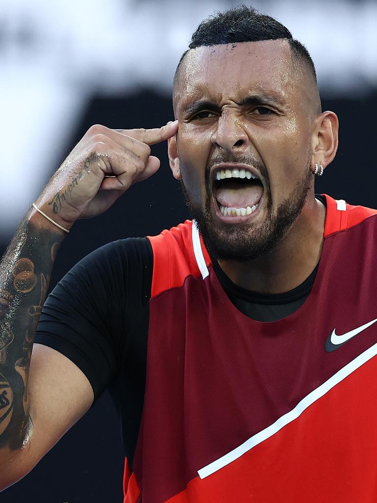 Nick Kyrgios was annoyed at the umpire for no controlling the crowd. Picture: Cameron Spencer/Getty Images