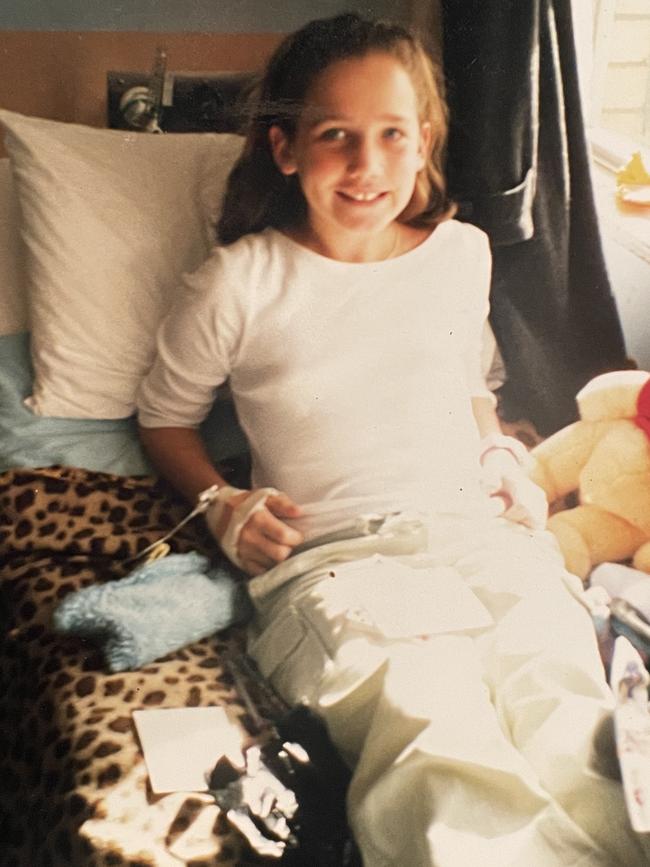 Naismith, aged 11, in hospital having a ‘tune-up’ for her lungs (a course of intravenous anti­biotics). Picture: Supplied