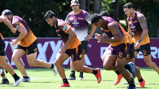 Brisbane Broncos head coach Anthony Seibold watches his players during training this month. Picture: Dan Peled.