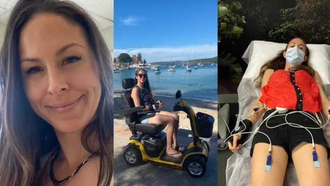 Melene Guevremont, 37, left in a wheelchair after suspected Pfizer vaccine injury. Picture: GoFundMe