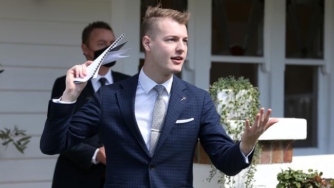 McGrath Auctioneer Michael Marmora calling a property in Geelong last month. Property prices rose 1.5 per cent nationally over September. Picture: Mike Dugdale