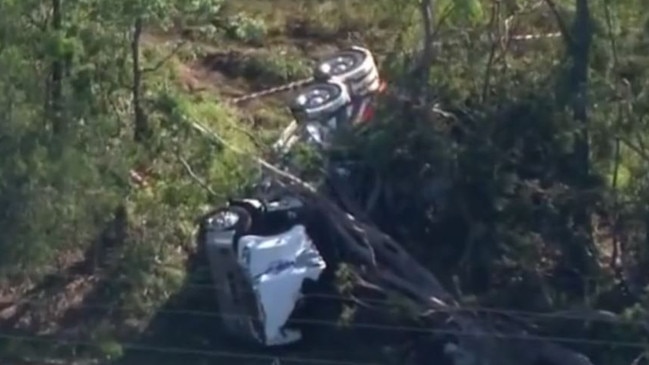 The driver was trapped in the wreckage. Picture: 7 News