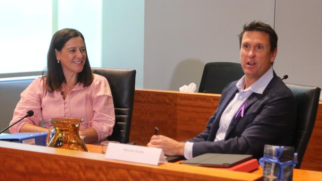 Justice minister Deb Frecklington and police minister Dan Purdie at a community cabinet meeting in Cairns on Monday morning. Picture: Samuel Davis