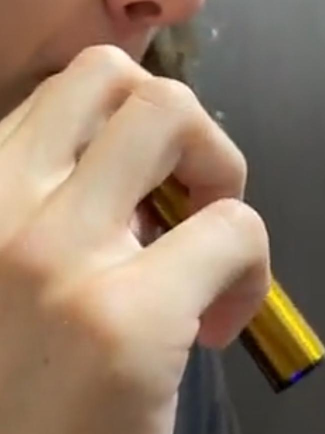 A screen grab reportedly of a student at the Emmanuel Lutheran College at Mooloolaba vaping. Picture Supplied