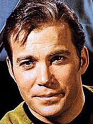 Actor in 1970s TV show Star Trek William Shatner as Captain James T Kirk. /television headshot alone scene series