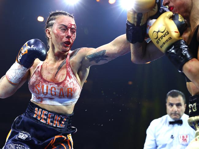 Cherneka Johnson fought through a terrible cut in a win over Susie Ramadan. Picture: Mikey Williams/Top Rank Inc/Getty Images