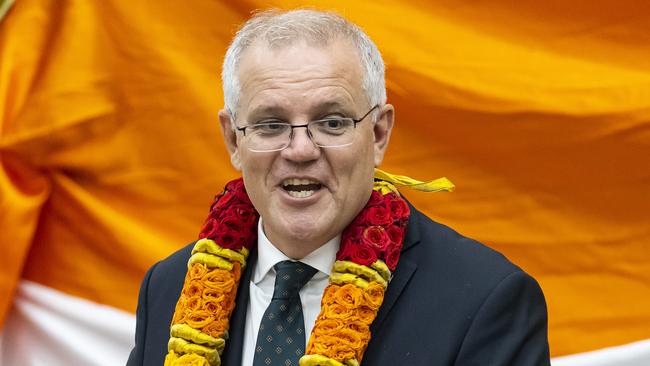 Scott Morrison at an Indian community Diwali celebration in Melbourne on Friday. Picture: Daniel Pockett