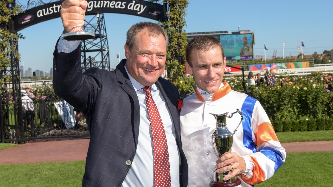 Jockey Luke Currie enjoyed a terrific partnership with trainer Tony McEvoy, which brought six Group 1 wins, including the 2017 Australian Guineas on grand campaigner Hey Doc. Picture : Racing Photos via Getty Images.