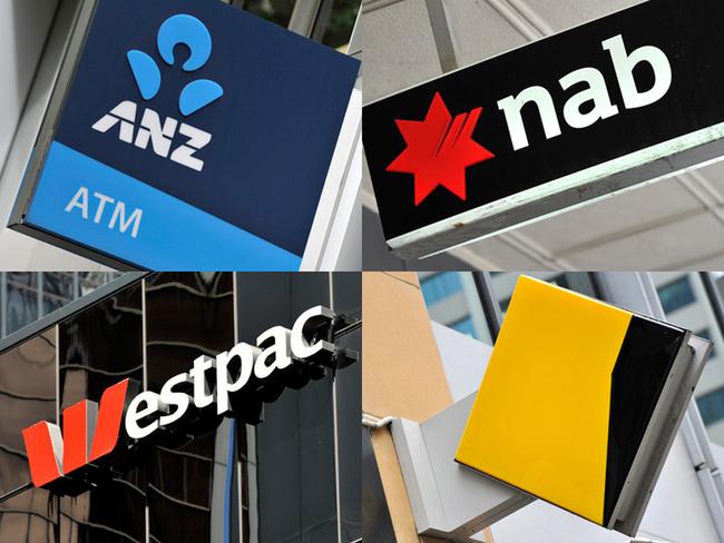 **RETRANSMISSION OF IMAGE ID 20151026001192454952 RESIZED** A composite image of signage of Australia's 'big four' banks ANZ, Westpac, the Commonwealth Bank (CBA) and the National Australia Bank (NAB) signage in Sydney, Friday, Oct. 23, 2015. (AAP Image/Joel Carrett) NO ARCHIVING