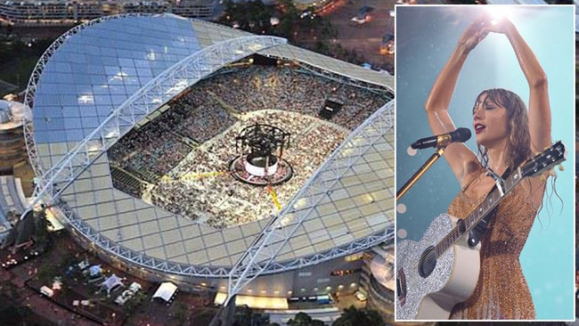 Rain is expected on Friday for Swift’s first concert at Accor Stadium needs a roof. Pictures: News Corp/Getty Images