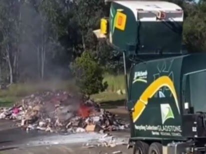 A Gladstone Regional Council recycling truck had to make an emergency dump on Thursday after something flammable in the rubbish caught fire. Picture: Kaitlyn Silver