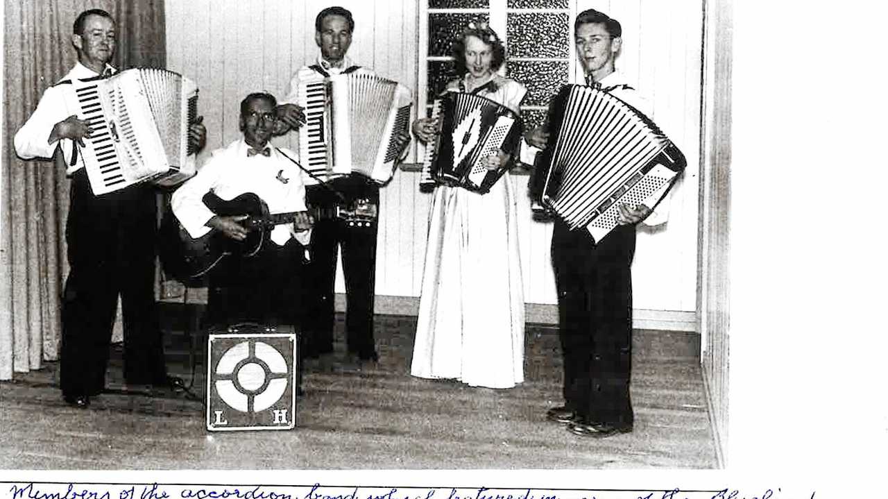 MUSIC: Members of the accordian band which featured in many of the Bluebird Concert Party's stage shows were (from left) John Evans, Les Heinemann, Don Doherty, Val Mole & Trevor Scriven.