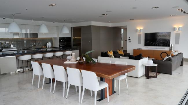 The spacious kitchen and open-plan dining area. Picture: Liam Kdston