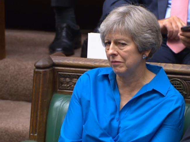 Conservative MP and former prime minister Theresa May listens to Boris Johnson’s proposed Brexit deal in the House of Commons. Picture: AFP