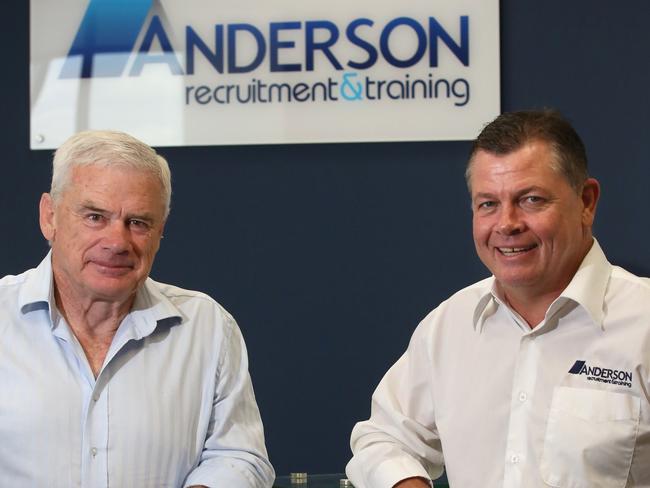 (L-R) Anderson Recruitment and Training directors Chris Anderson and Kevin Moore pose for a photo at Liverpool, NSW, Australia 3rd October 2017. Chris Anderson and Kevin Moore feel that business confidence is at an all-time high in the Liverpool area. (AAP IMAGE / Robert Pozo).