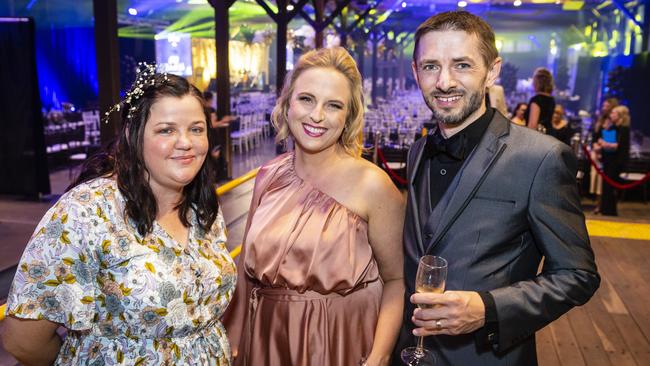 Kate Wallace (left) with Deirdre and Kevin Geddert at LifeFlight Toowoomba Gala at The Goods Shed, Saturday, May 6, 2023. Picture: Kevin Farmer