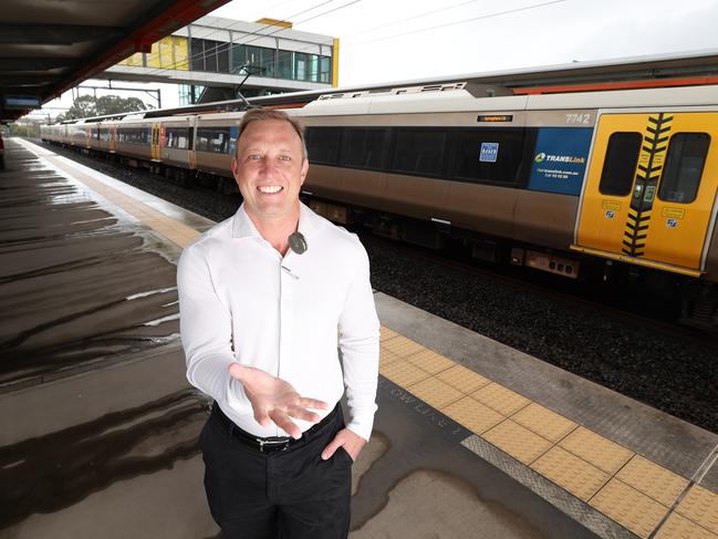 Premier Steven Miles at the Mango Hill Train Station with 50c. Pic Annette Dew